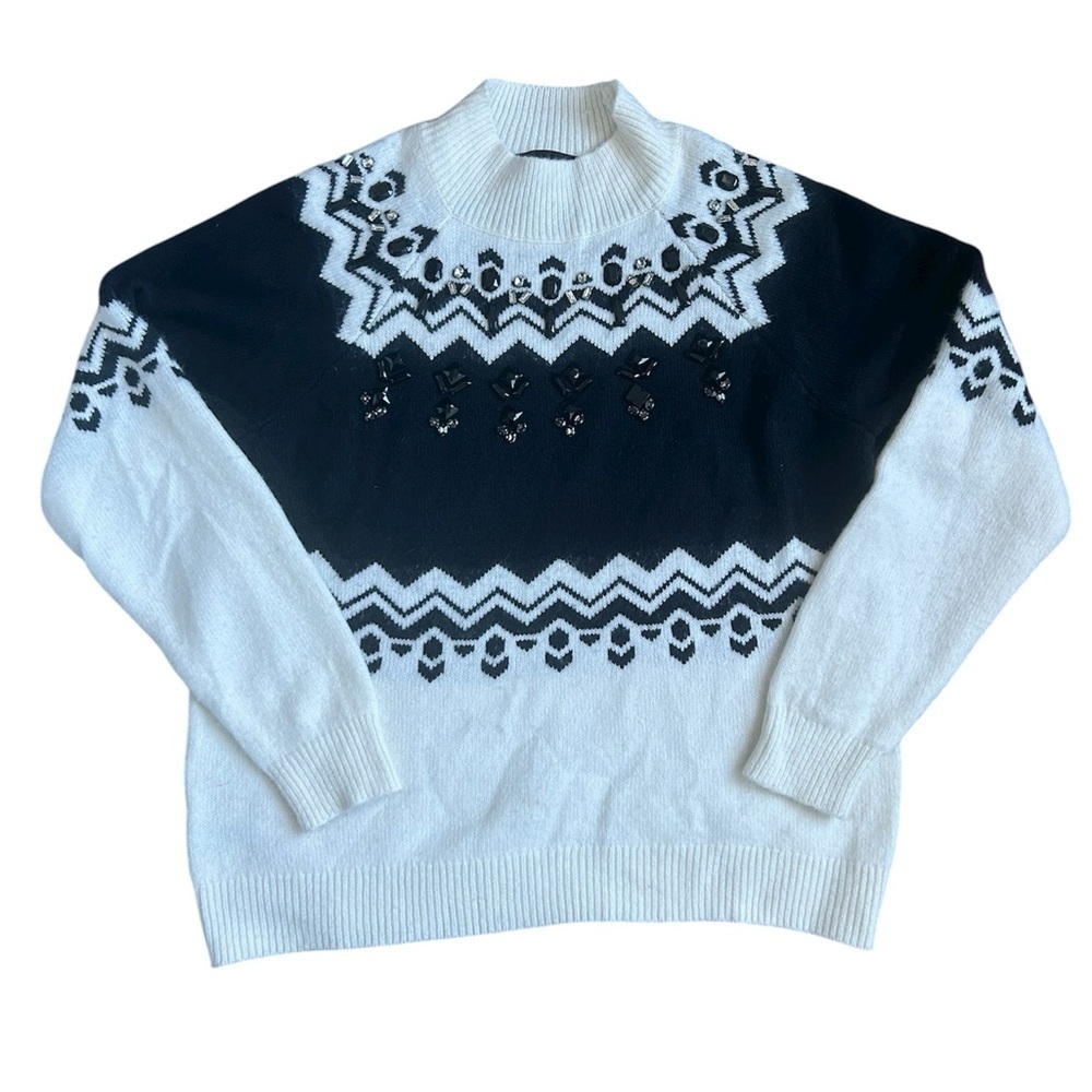Ann Taylor Vintage Bedazzled Mock Neck Sweater Size Small